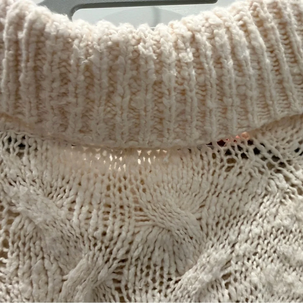 Free People Cream Chunky Cable Knit Cowl Neck Sweater Oversized